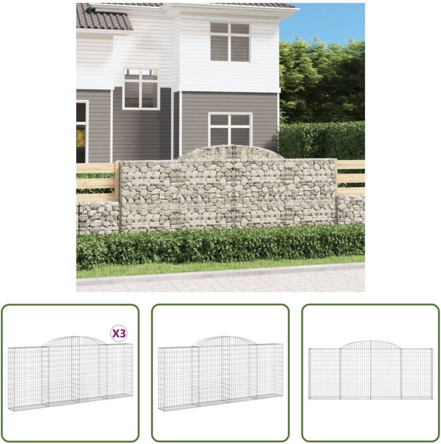 The Living Store Schanskorf Gabion muur Decoratieve tuinbarrière 300 x 30 x 120 140 cm Gegalvaniseerd ijzer