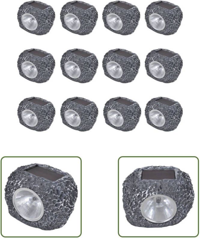 VIDAXL Solar Tuinlamp Steen Grijs 7.5 X 6 X 6 Cm Eco-vriendelijk 12 Stuks