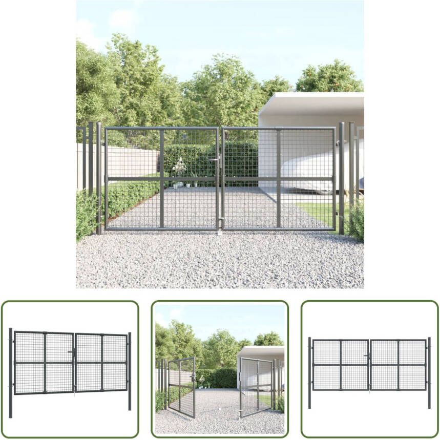 The Living Store Stalen tuinpoort Antraciet 300 x 175 cm Afsluitbaar