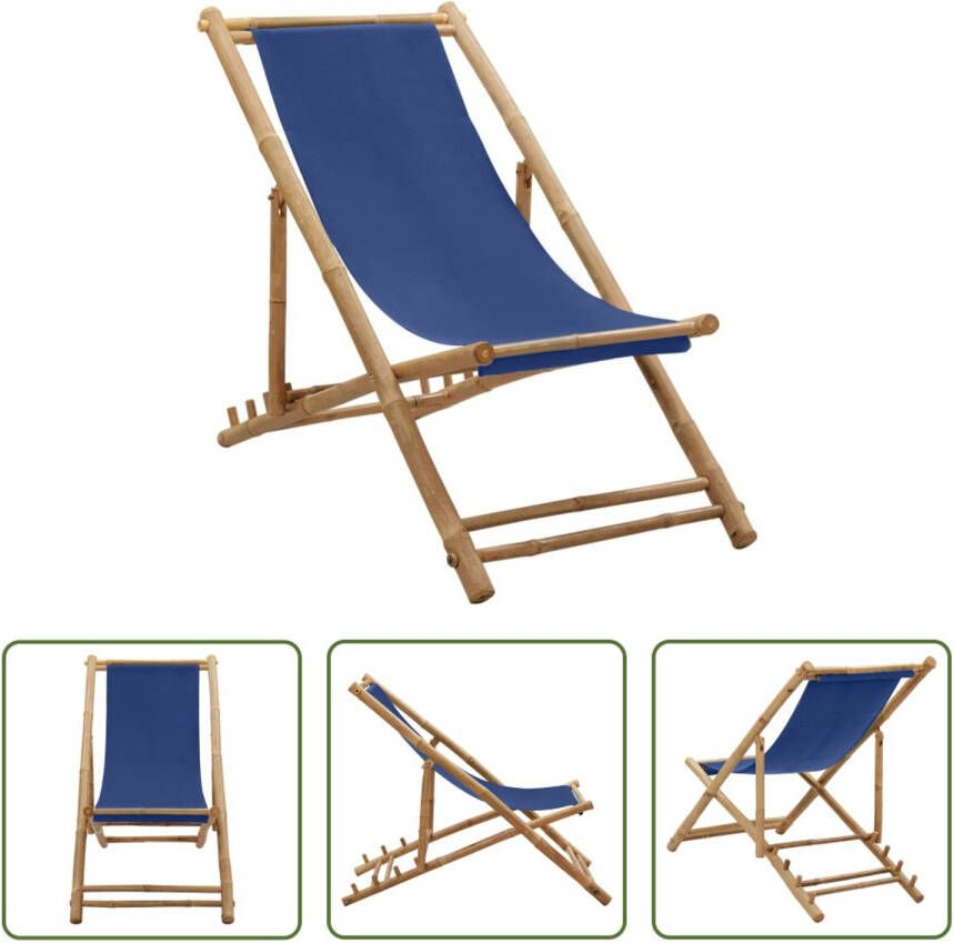 VIDAXL Strandstoel Bamboe En Canvas Verstelbaar Marineblauw 60 X (108