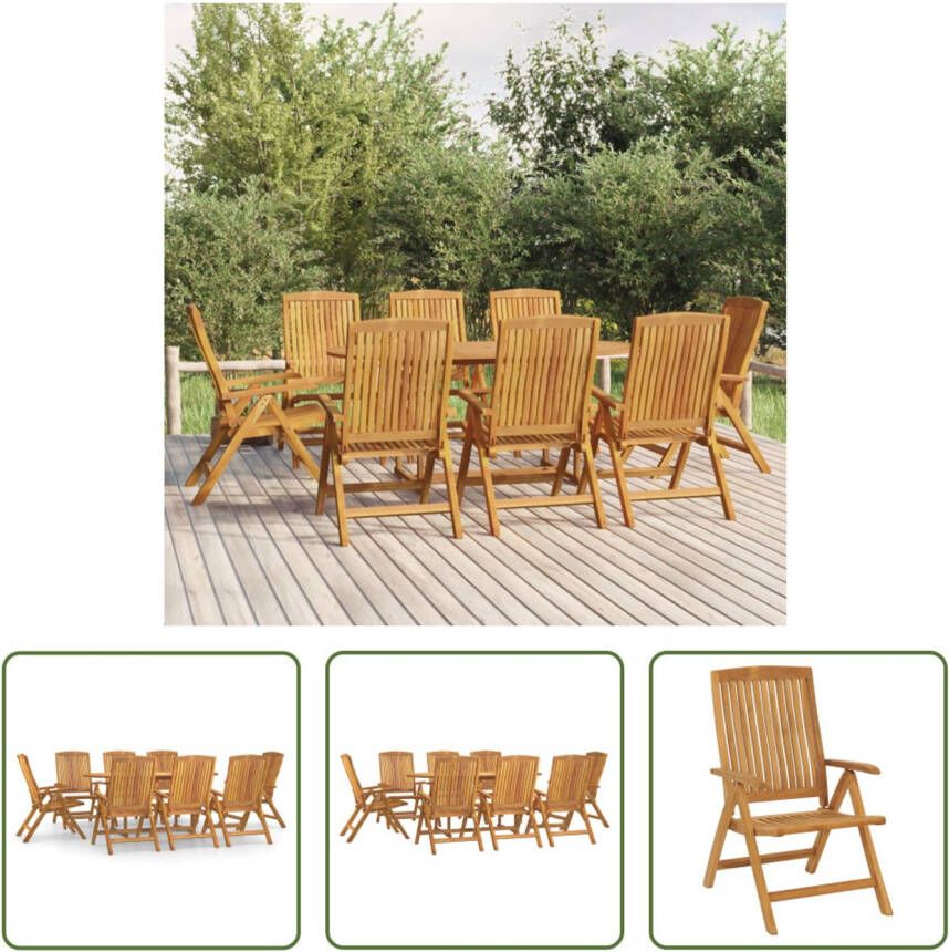 The Living Store Teak Tuinset 8 Stoelen 180x90x75 cm Comfortabele Verstelbare Rugleuning Met Parasolgat Waterafwerking