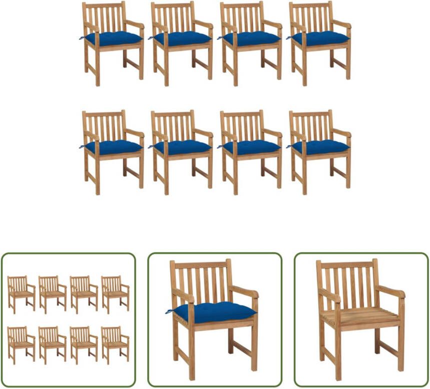 The Living Store Teakhouten Tuinstoelenset 58 x 60 x 90 cm Blauw Kussen