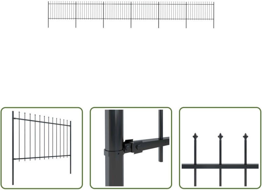 The Living Store Tuinhek Decoratief Stalen Omheining 6 Schuttingpanelen en 7 Palen 10.2m Lengte Veilig en Stevig