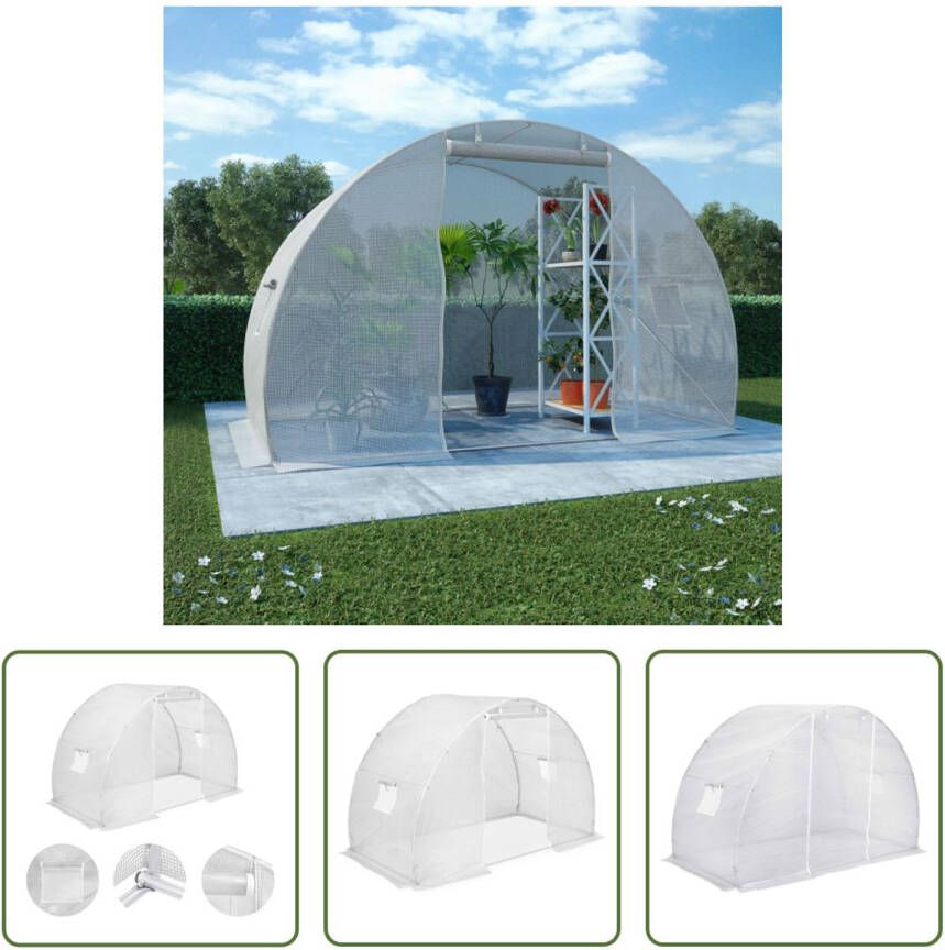 The Living Store Tuinkas PE Mesh Stof 300x150x200 cm Met 2 ramen en 1 deur Wit Gegalvaniseerd Staal