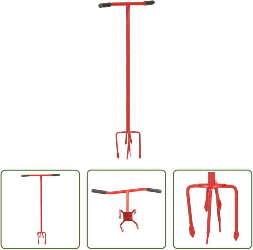 The Living Store Tuinklauw Grondklauw Staal Duurzaam Ergonomische handgreep snel en moeiteloos grond onderhouden Rood 12x17 cm 97 cm lang