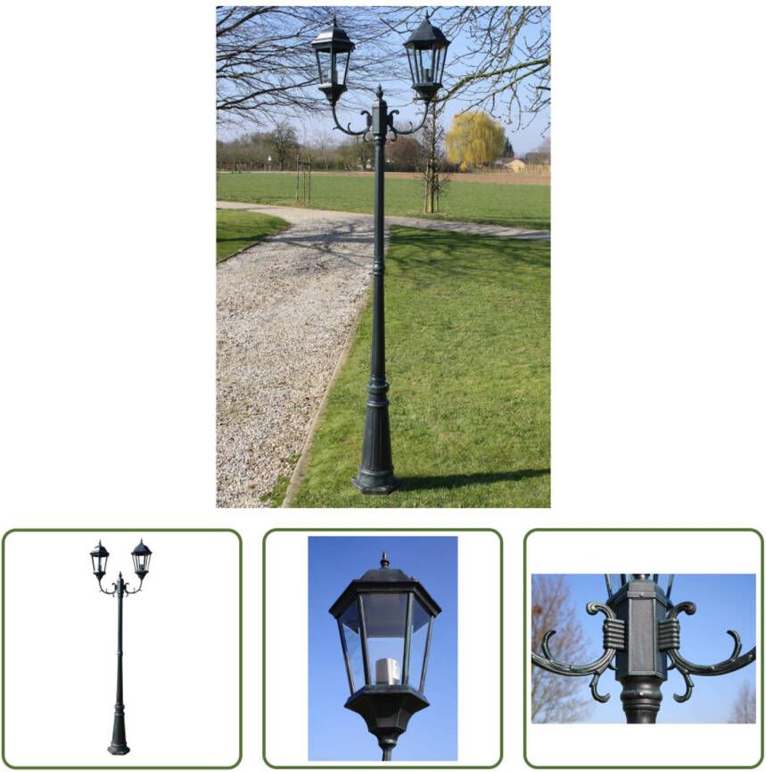 VIDAXL Tuinlampen 230 Cm 2-armig Donkergroen zwart (e27 Fitting)