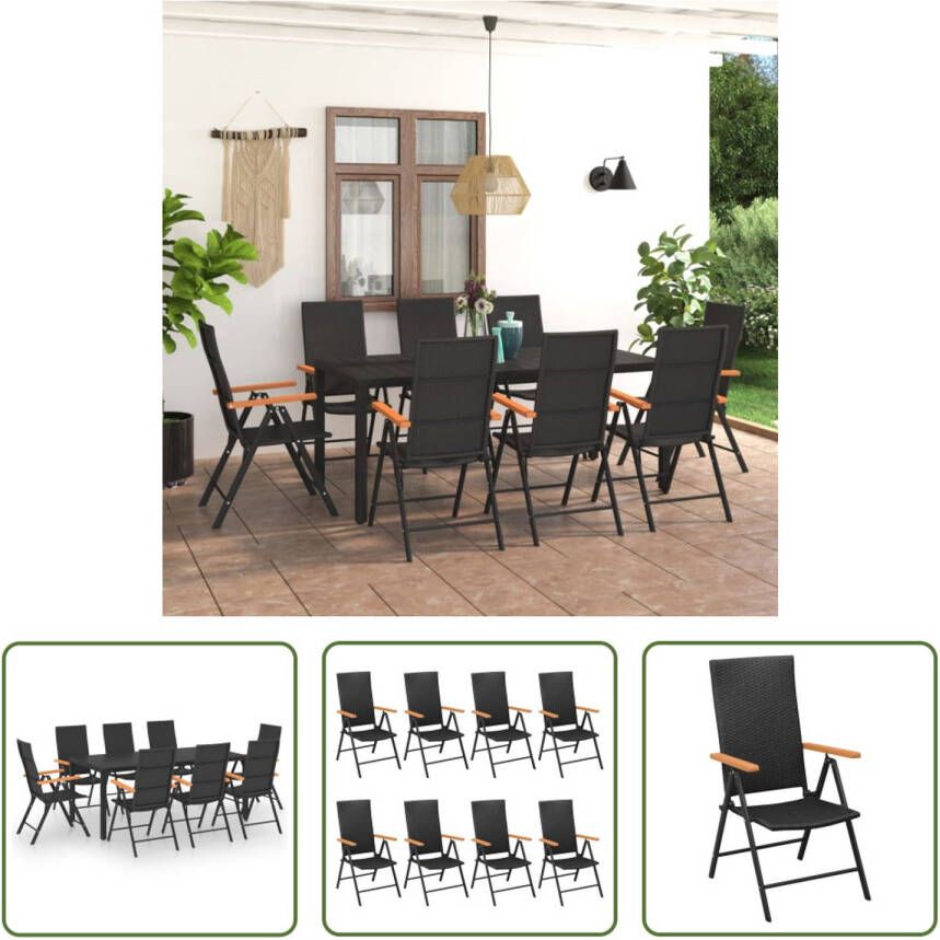 The Living Store Tuinmeubelset PE-rattan HKC armleuningen Aluminium frame Zwart Bruin Tafel- 185 x 90 x 74 cm Stoel- 55 x 64 x 105 cm 8 stoelen