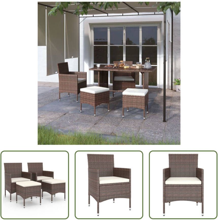 The Living Store Tuinmeubelset Tuinstoel en Voetenbank Bruin 53x58x84 cm PE-rattan