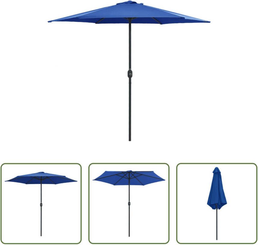 The Living Store Tuinparasol Ø270 x 246 cm Azuurblauw UV-beschermend polyester Aluminium paal Zwengelmechanisme