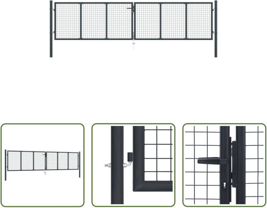 The Living Store Tuinpoort Gegalvaniseerd staal 400x125 cm Antraciet Met grondpin Inclusief 3 sleutels