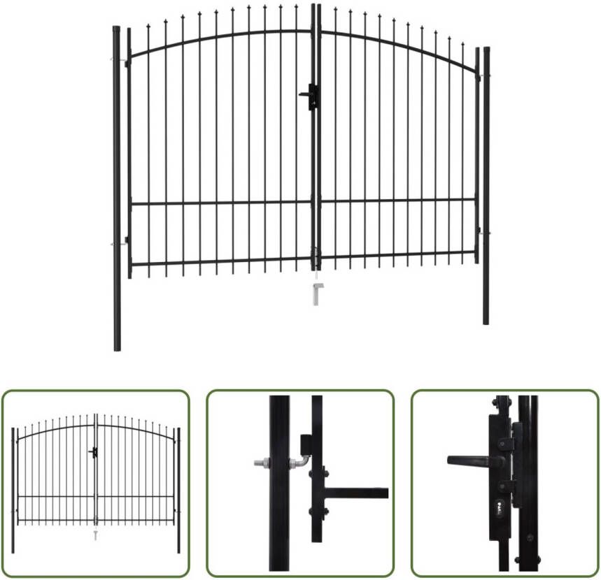 The Living Store Tuinpoort Verticale Staven 300 x 250 cm Zwart Gepoedercoat Staal Incl 3 Sleutels