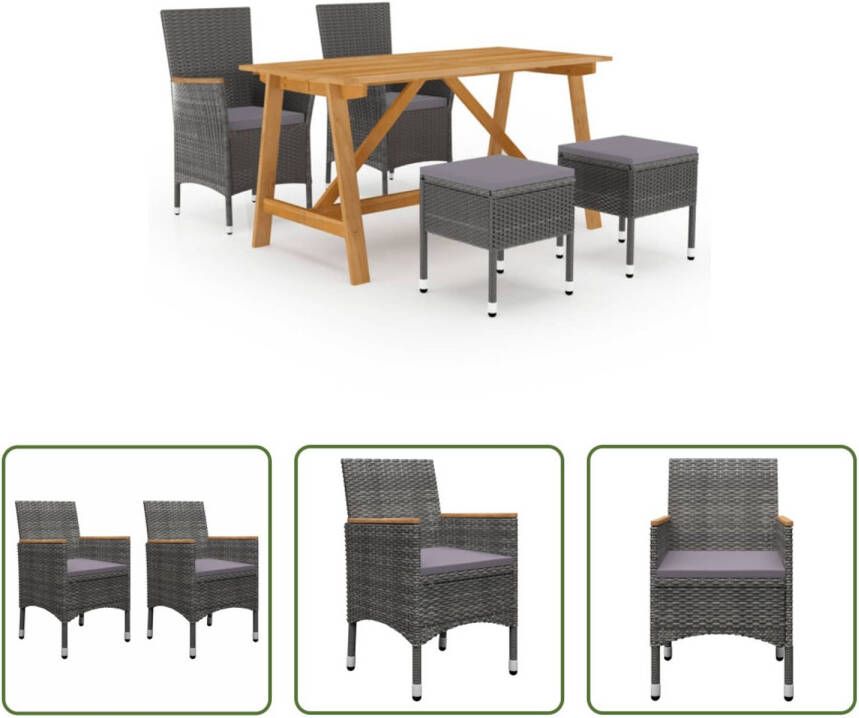 The Living Store Tuinset Acaciahout PE rattan Grijs 140 x 70 x 73.5 cm Montage vereist