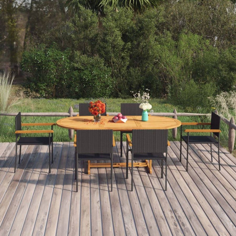 The Living Store Tuinset Acaciahout Zwart 150-200 x 100 x 74 cm PE-rattan Gepoedercoat staal Rustieke charme