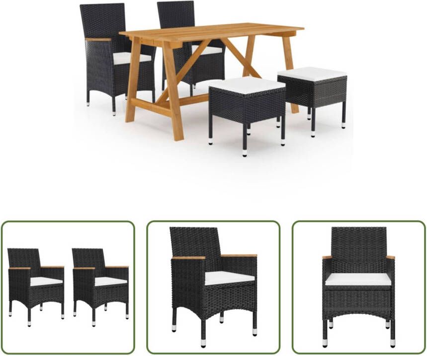 The Living Store Tuinset Acaciahouten eettafel met olieafwerking Zwarte stoelen en krukken PE-rattan bekleding Ergonomisch ontwerp Inclusief zitkussens Montage vereist