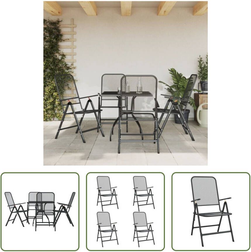 The Living Store Tuinset antraciet metalen frame gaasontwerp praktisch tafelblad eenvoudig te verplaatsen verstelbare rugleuning incl 4 tuinstoelen 1 tuintafel