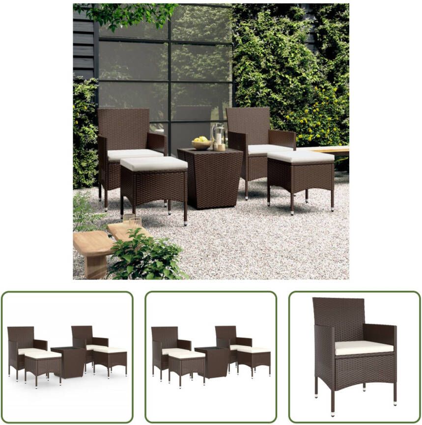 The Living Store Tuinset Bruin Poly Rattan Gehard Glas 41.5x41.5x43 cm 53x58x84 cm Montage vereist