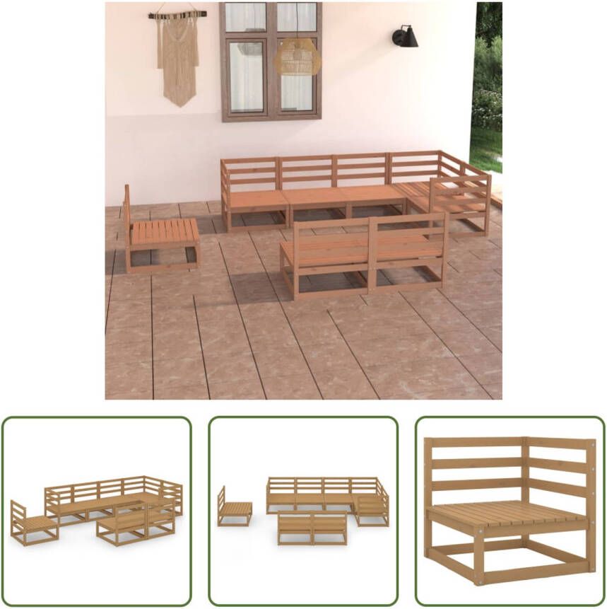 The Living Store Tuinset Grenenhout 5x Middenbank 3x Hoekbank 70x70x67cm Honingbruin