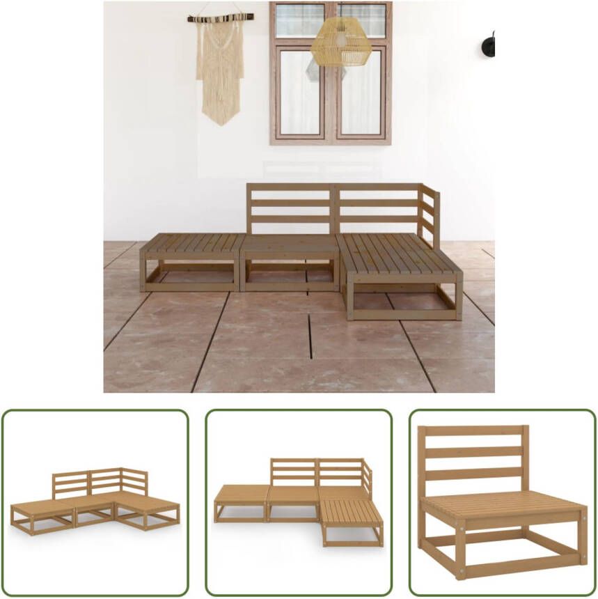 The Living Store Tuinset Grenenhout Honingbruin 70 x 70 x 67 cm Inclusief Middenbank Hoekbank en Voetenbank