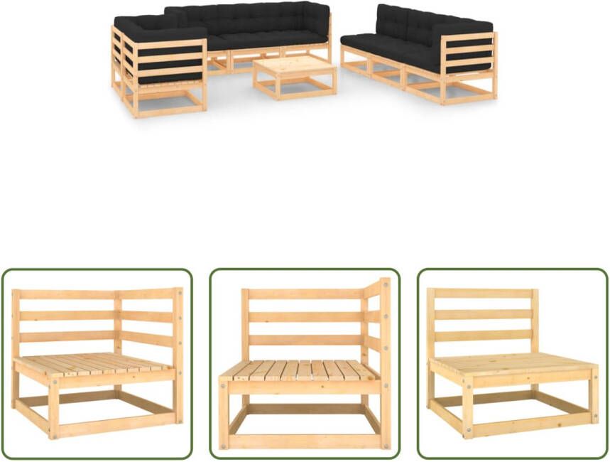 The Living Store Tuinset Grenenhout Lounge 70x70x67cm Antraciet kussen