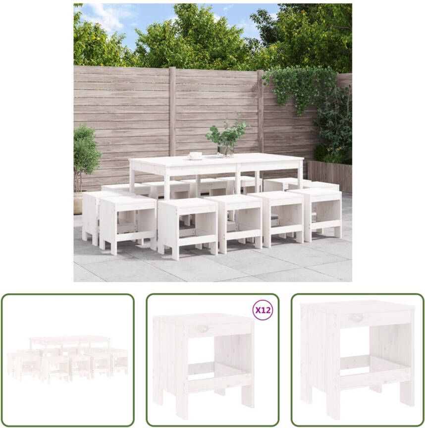 The Living Store Tuinset Grenenhout Tafel 159.5x82.5x76 cm Kruk 40x36x45 cm Wit