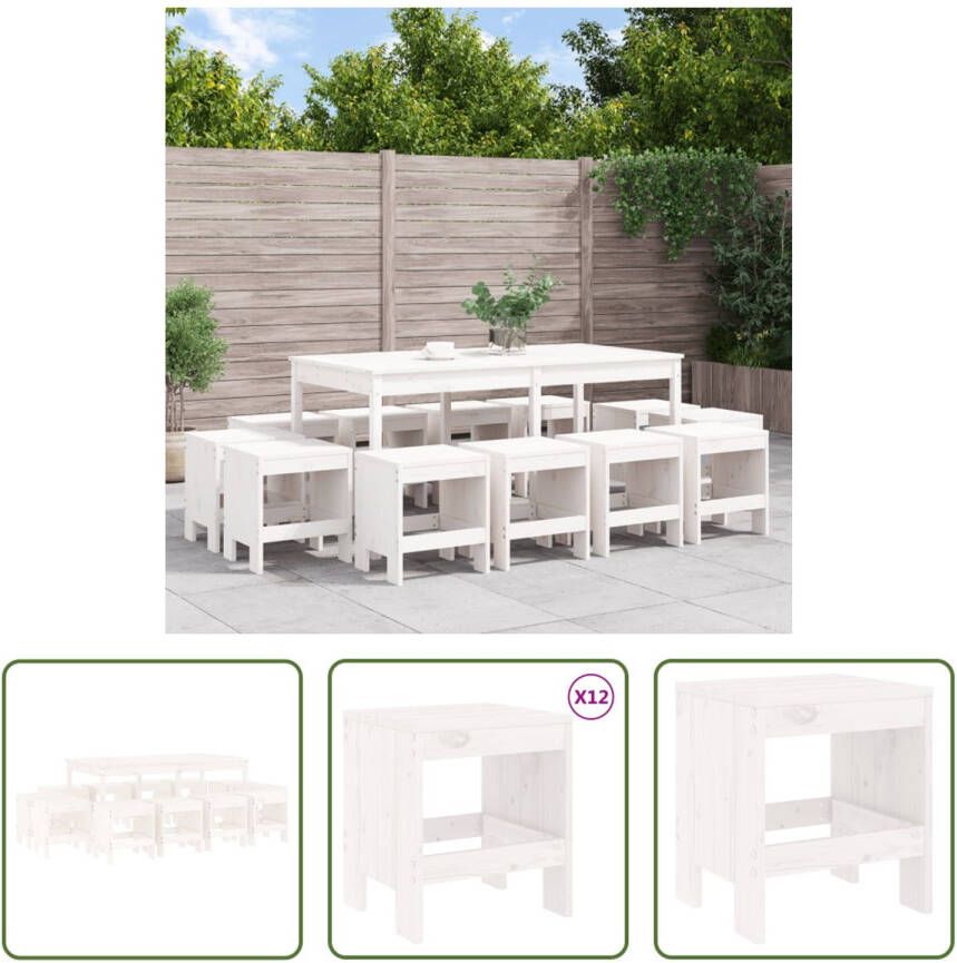 The Living Store Tuinset Grenenhout Tafel 159.5x82.5x76 cm Kruk 40x36x45 cm Wit