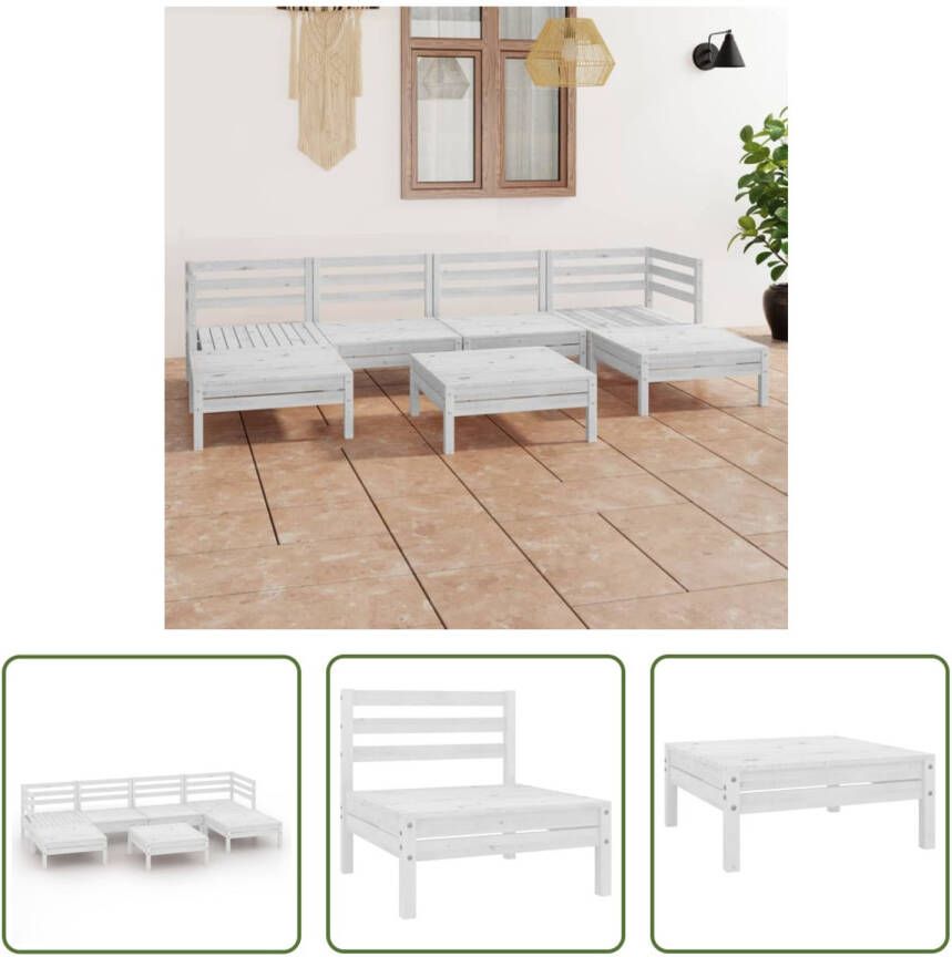 The Living Store Tuinset Grenenhout Wit Hoek Middenbank- 63.5x63.5x62.5cm Tafel Voetenbank- 63.5x63.5x28.5cm