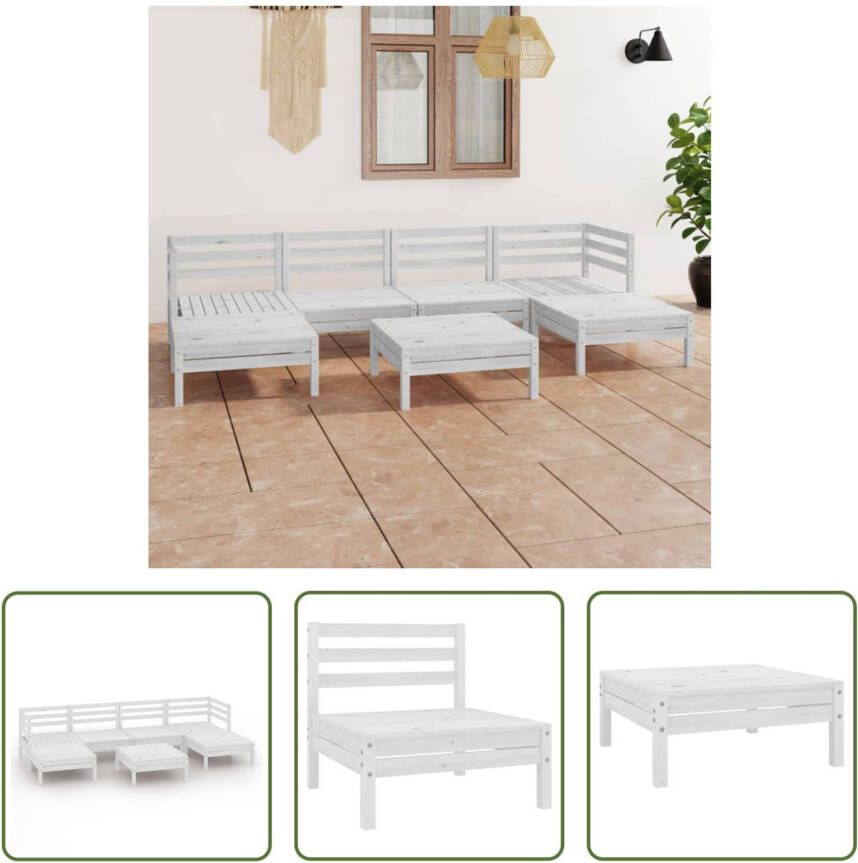 The Living Store Tuinset Grenenhout Wit Hoek Middenbank- 63.5x63.5x62.5cm Tafel Voetenbank- 63.5x63.5x28.5cm