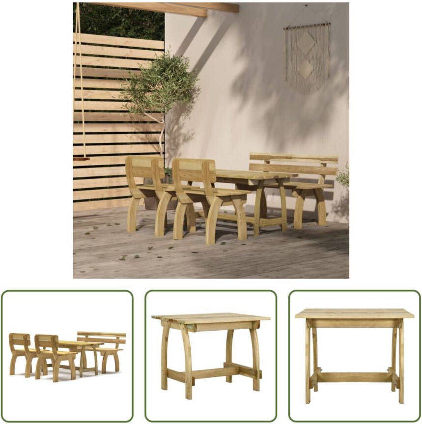 The Living Store Tuinset Grenenhouten bank stoelen en tafel Groen geïmpregneerd 110x60x86cm Corrosiebestendig