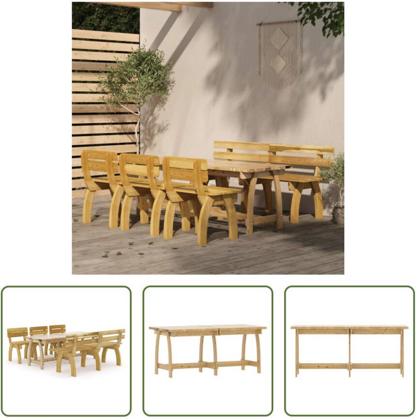 The Living Store Tuinset Houten Tafel Bank en 3 Stoelen 160 x 74 x 75 cm Grenenhout