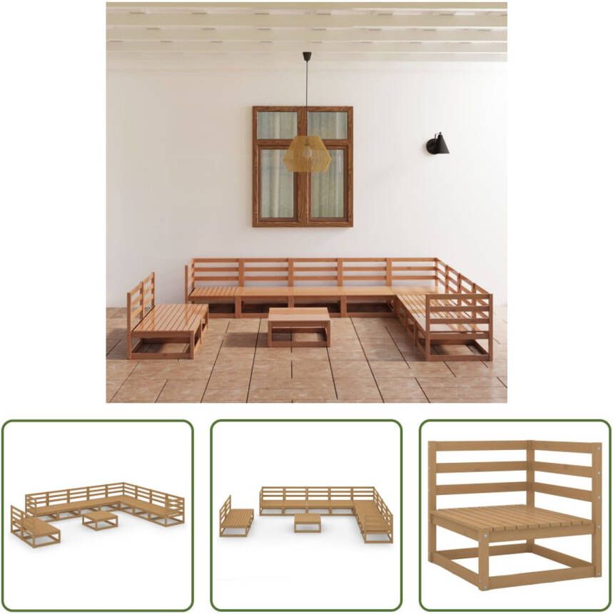 The Living Store Tuinset Massief Grenen Klassiek Palletontwerp Hoekbank- 70x70x67cm Middenbank- 70x70x67cm Tafel- 70x70x30cm