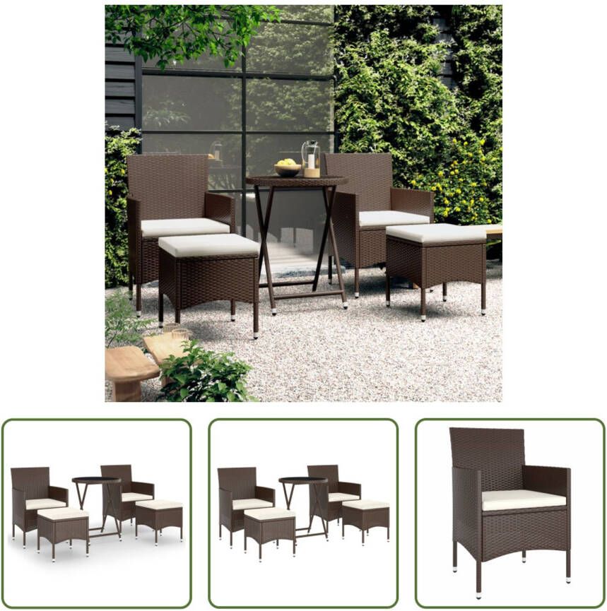 The Living Store Tuinset PE-rattan Gepoedercoat staal Gehard glas Bruin Crèmewit 60x75 cm 53x58x84 cm 41.5x41.5x42.5 cm