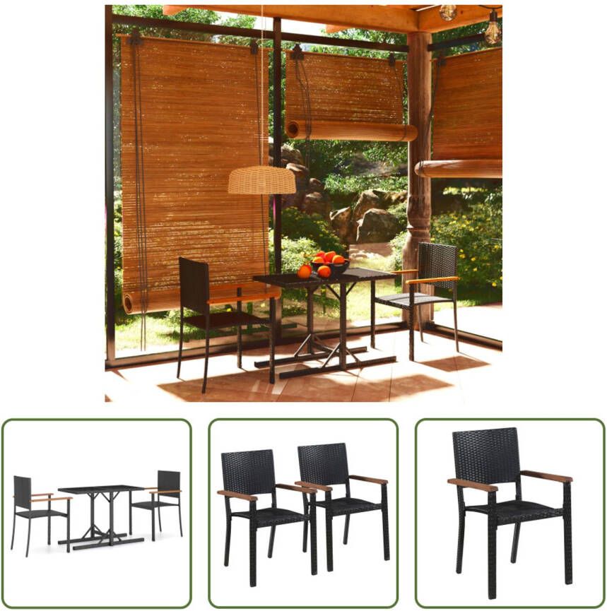 The Living Store Tuinset Rattan Staal Zwart Bruin 110 x 53 x 72 cm Inclusief tafel en 2 stoelen