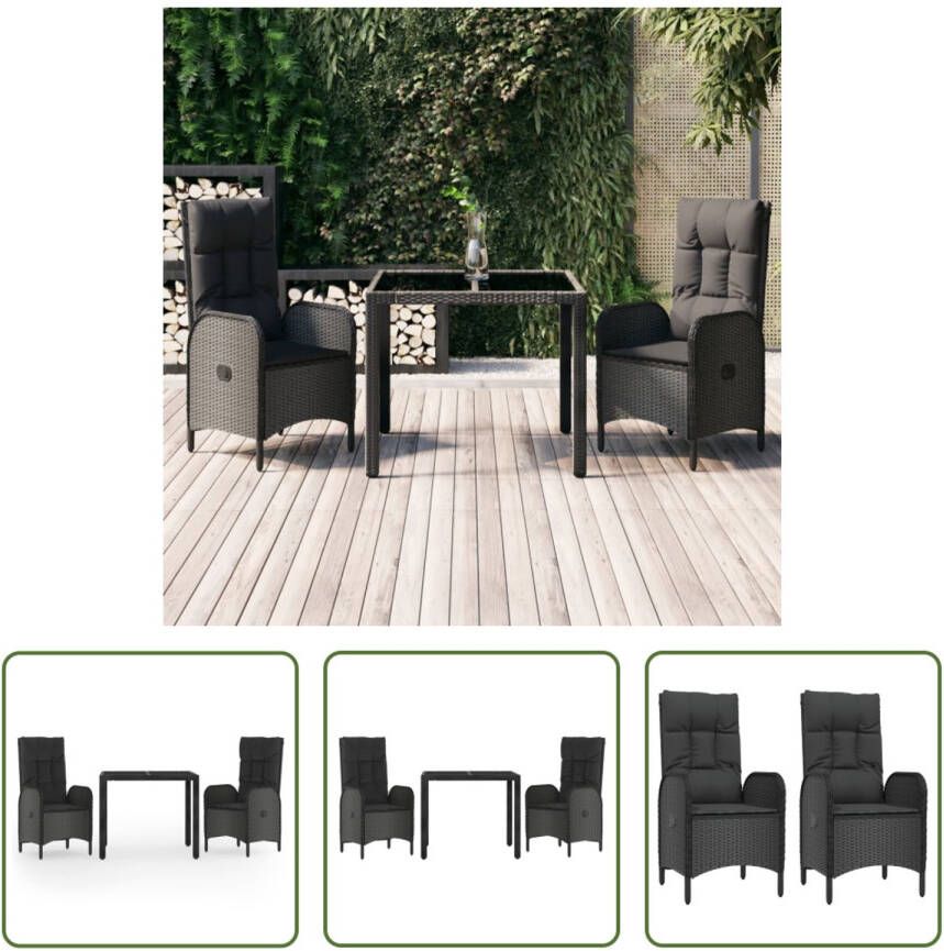 The Living Store Tuinset Tuinmeubelen 57x62.5x109cm Zwart PE-rattan
