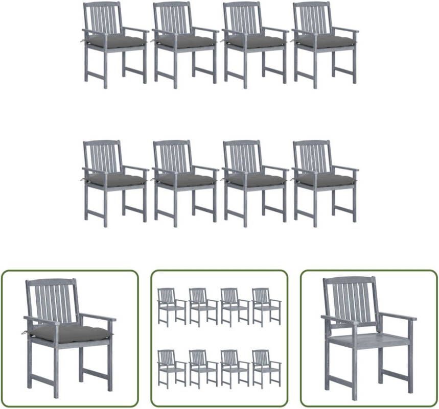 The Living Store Tuinstoelenset Massief Acaciahout Greywash 61 x 57 x 92 cm Inclusief kussens 8 stoelen kussens