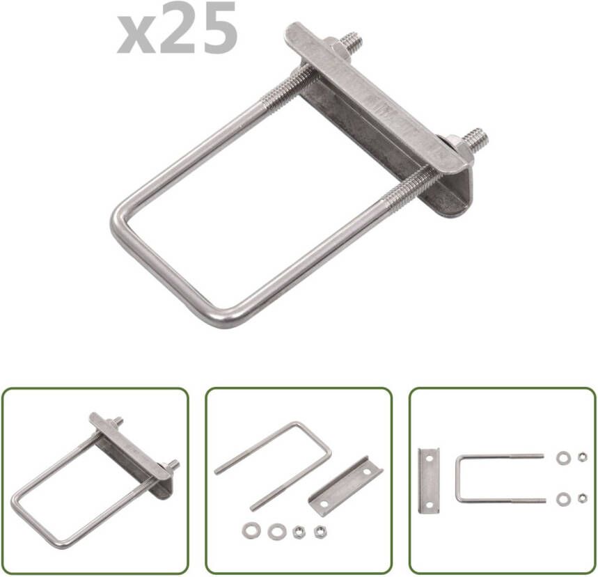 The Living Store U-beugelverbinding 60x40mm Roestvrij staal 25 sets