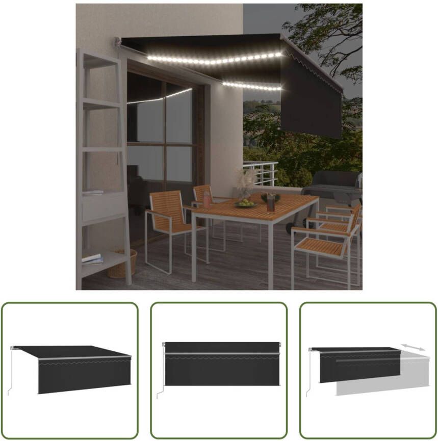 The Living Store Uitschuifbare Buitenluifel 4 x 3 m Antraciet Aluminium Frame UV- Waterbestendig