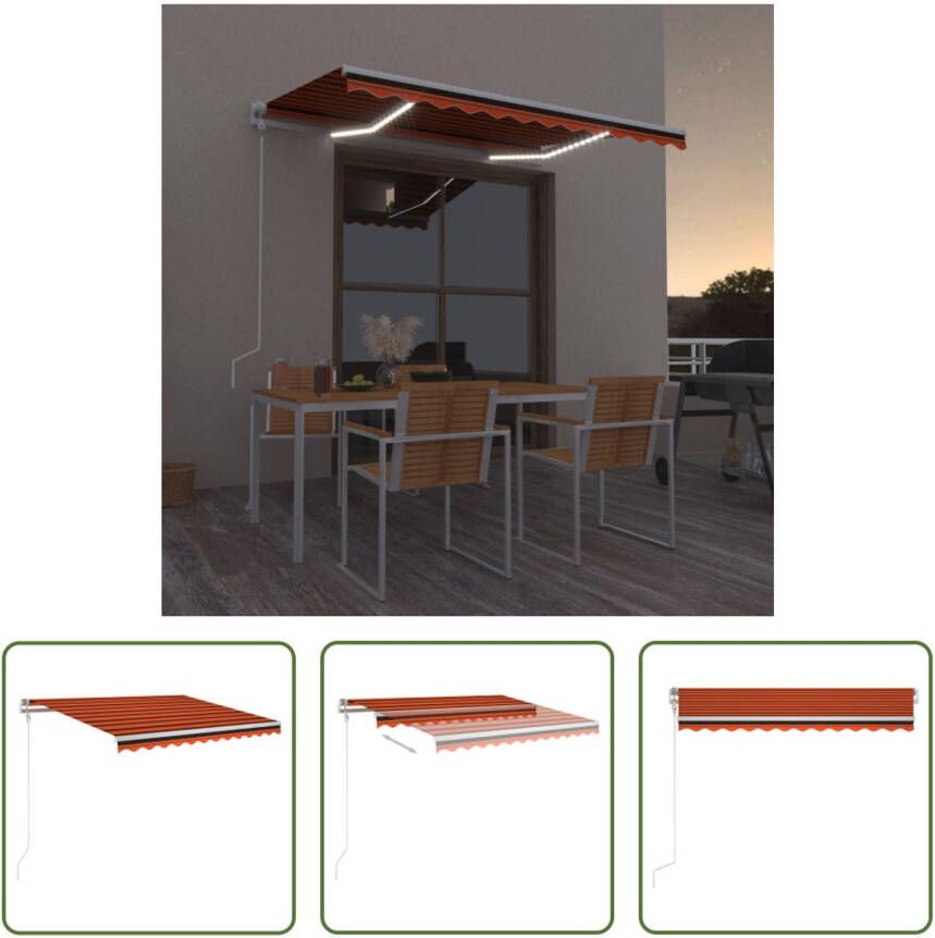 The Living Store Uitschuifbare Luifel 300 x 250 cm Lichtgewicht aluminium frame UV- en waterbestendig Verstelbaar en automatisch LED-verlichting Kleur- Oranje Bruin