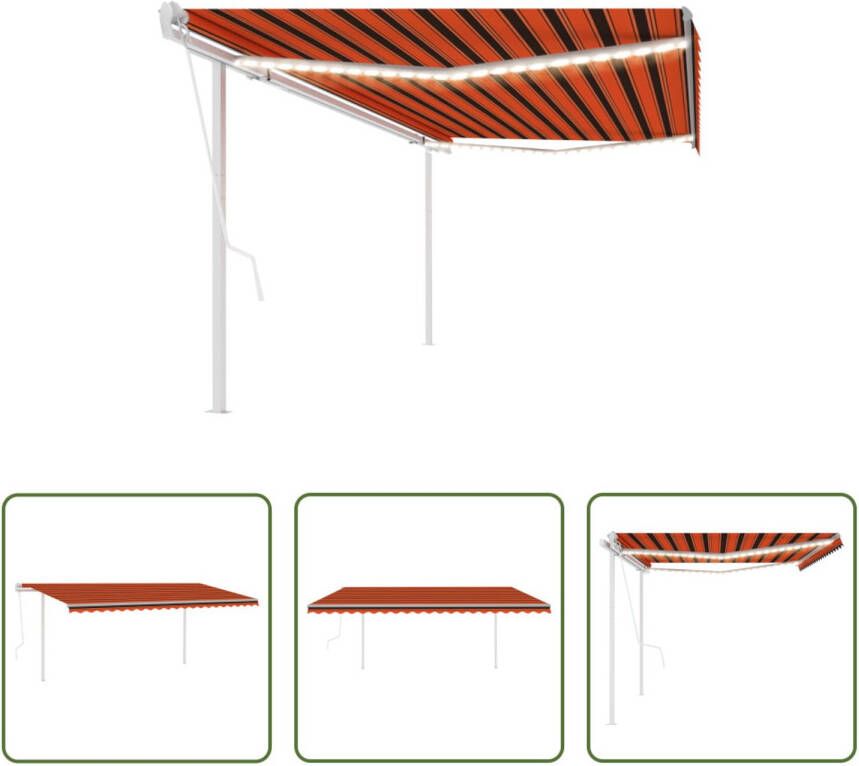 The Living Store Uitschuifbare Luifel 500 x 300 cm Oranje Bruin Gepoedercoat Aluminium