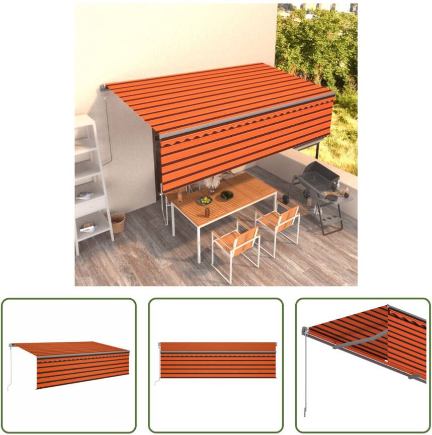 The Living Store Uitschuifbare Luifel 5x3m Oranje Bruin Gepoedercoat Aluminium