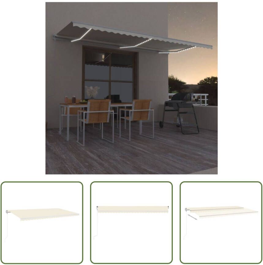 The Living Store Uitschuifbare Luifel 600x300 cm Polyester Met LED-verlichting