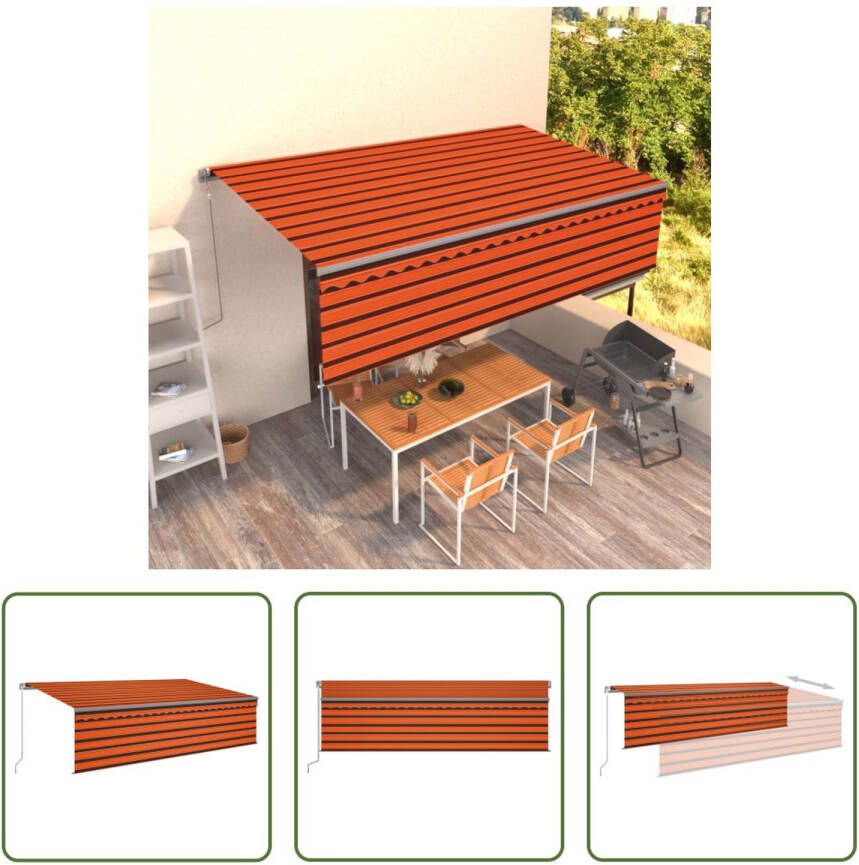 The Living Store Uitschuifbare Luifel Aluminium 5 x 3 m UV-Waterbestendig Oranje Bruin Antraciet