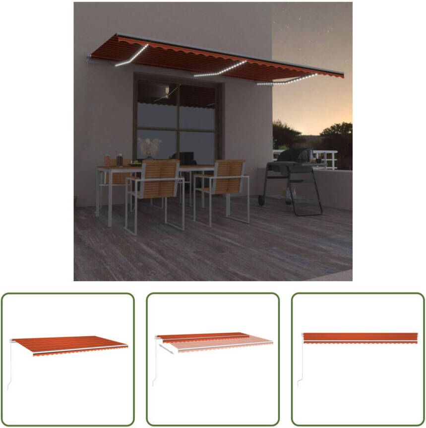 The Living Store uitschuifbare luifel oranje bruin 600 x 350 cm aluminium frame polyesterstof met PU-coating