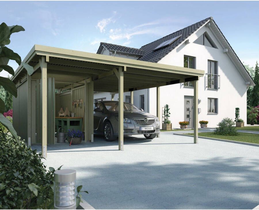 WEKA Carport 607 Gr.2 Bruin Met Berging 478x579cm