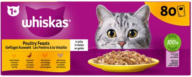 Whiskas 1+ Kattenvoer Gevogelte In Gelei Natvoer Maaltijdzakjes 80 X 85 Gr