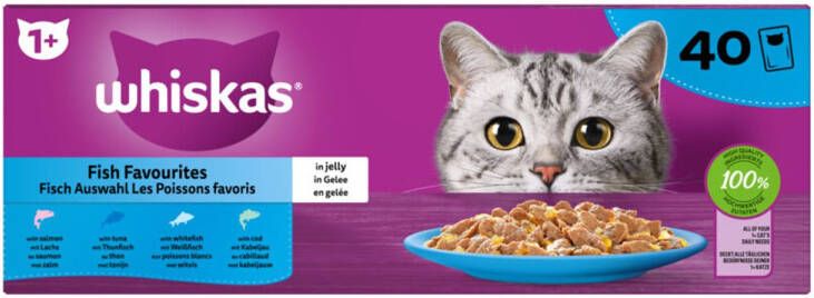 Whiskas 1+ Kattenvoer Natvoer Vis Selectie In Gelei 40 X 85 Gr