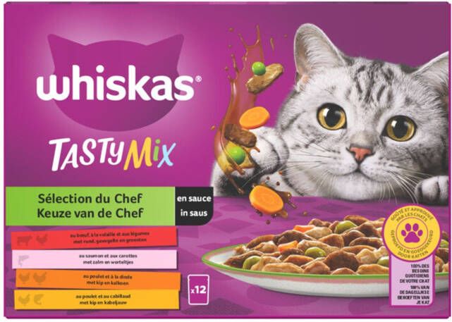 Whiskas 1+ Kattenvoer Tasty Mix Keuze Van De Chef Maaltijdzakjes 48 X 85 Gr