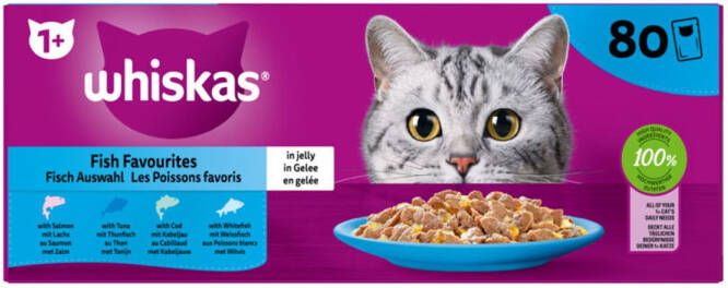 Whiskas 1+ Kattenvoer Vis In Gelei Natvoer Maaltijdzakjes 80 X 85 Gr