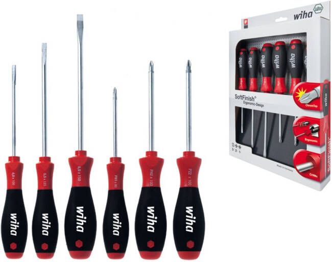 Wiha 302 HK6 SO SoftFinish sleufkop Phillips-Schroevendraaierset 6 delig - Foto 2