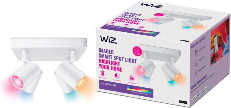 WiZ Opbouwspot Imageo Vierkant Wit 4 spots Slimme LED-Verlichting Gekleurd en Wit Licht GU10 4x 5W Wi-Fi - Foto 2