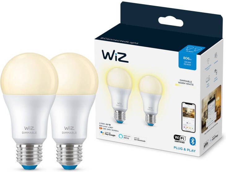 Wiz Slimme Ledlamp A60 Warm Wit E27 8w 2 Stuks